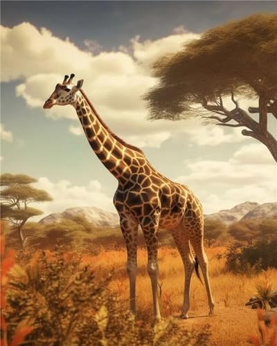 Tier Giraffe Malen nach Zahlen für Erwachsene,DIY Acryl Aquarell Malen nach Zahlen für Kinder Anfänger,Malen Kunst Handwerk für Dekoration Kunst Wandbilder（DIY Frame）30x40cm von Aimaor