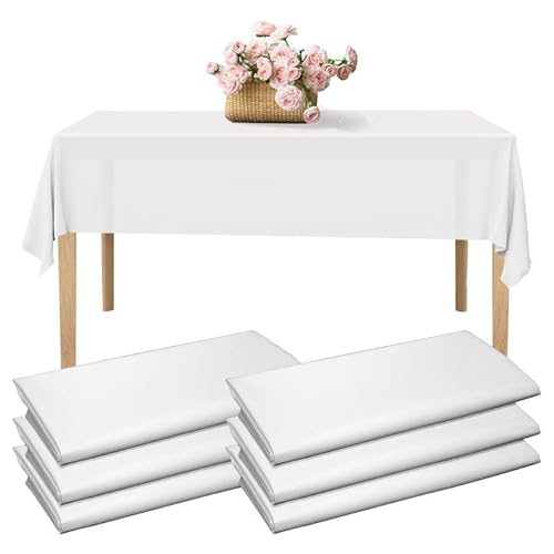 Aimeke 6 Stück Einweg Tischdecke Weiß Tischtuch Plastik Rechteckige Tischdecken für Hochzeit Geburtstag Feste Party Grillen Picknick-Dekoration (137 × 183 cm) von Aimeke