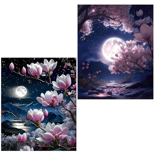 2er Diamond Painting Blumen 5D Diamant Painting Set Daiments Painting Erwachsene Diamant Painting Nette Diamant Beschichtung Stereoskopische Schirm Wand Hängen Werkzeug 30x40cm (Kirschblüten) von Aimorty