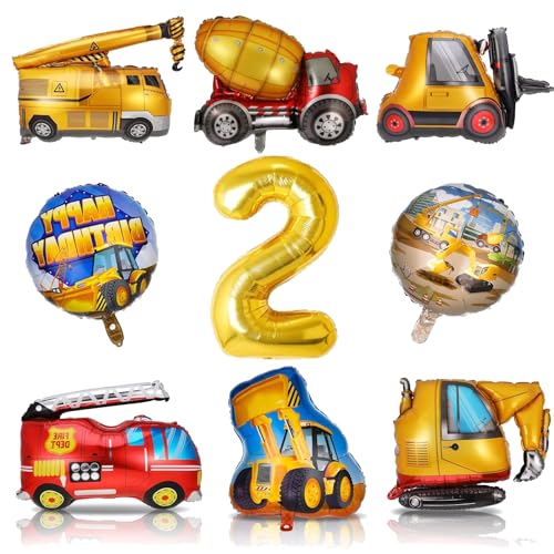 9 Stück Bulldozer Luftballons,Bagger Geburtstag Deko 2Jahre,Traktor,Radlader Folienballon,Folie Riesenballon Konstruktion Luftballons für Auto Kindergeburtstag Thema Party Abschluss Dekorationen von Aimorty