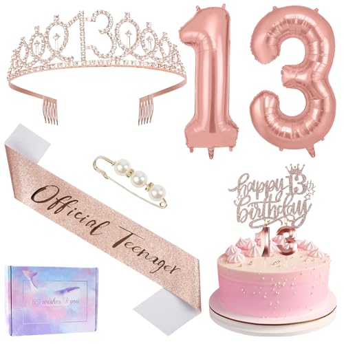 Ainiv 13. Geburtstag Mädchen Deko, Happy 13th Birthday Kuchenaufsatz, 13. Geburtstag Schärpe und Tiara, Zahlenkerzen und Luftballons Set für Mädchen, Geburtstagsgeschenke, Partydekorationen Ainiv 13. Geburtstag Mädchen Deko, Happy 13th Birthday Kuchenaufsatz, 13. Geburtstag Schärpe und Tiara, Zahlenkerzen und Luftballons Set für Mädchen, Geburtstagsgeschenke, Partydekorationen von Ainiv
