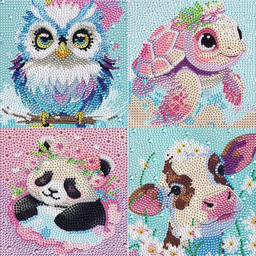 Ainiv 4er Set Diamond Painting Kinder, 5D DIY Diamond Painting Kinder Set, Full Diamant Painting Bilder Kinder Tiere, Malen Nach Zahlen Diamant Painting, Kinder Mädchen Tiere für Home Wand Decor-B von Ainiv