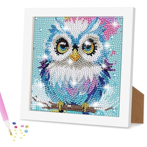 Ainiv Diamond Painting Kinder mit Holzrahmen, 5D DIY Cartoon Diamond Painting Bilder, Malen Nach Zahlen Diamant Painting, DIY Diamant Painting Bilder Kinder Mädchen Tiere für Home Wand Decor-Eule von Ainiv