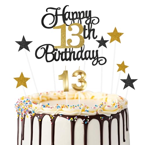Ainiv Geburtstagskerzen Zahlen 13, Tortendeko zum 13. Geburtstag, 13. Geburtstag Kuchendeko für Jungen Mädchen, Schwarzes Gold Stern-Herz-Tortenaufsatz für Party, Cupcakes, Desserts und Gebäck Ainiv Geburtstagskerzen Zahlen 13, Tortendeko zum 13. Geburtstag, 13. Geburtstag Kuchendeko für Jungen Mädchen, Schwarzes Gold Stern-Herz-Tortenaufsatz für Party, Cupcakes, Desserts und Gebäck von Ainiv