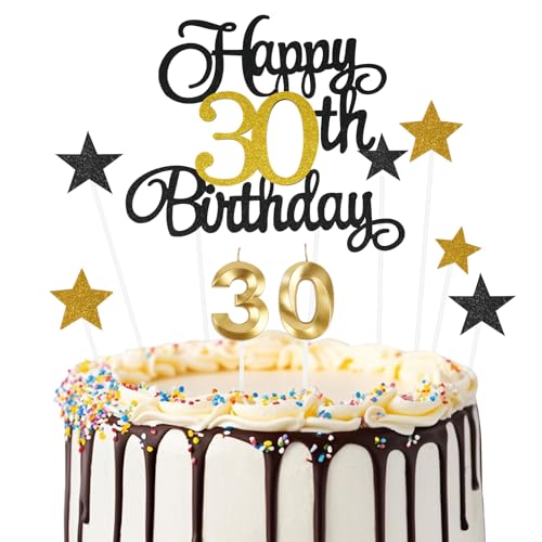 Ainiv Geburtstagskerzen Zahlen 30, Tortendeko zum 30. Geburtstag, 30. Geburtstag Kuchendeko für Frauen und Männer, Schwarzes Gold Stern-Herz-Tortenaufsatz für Party, Cupcakes, Desserts und Gebäck Ainiv Geburtstagskerzen Zahlen 30, Tortendeko zum 30. Geburtstag, 30. Geburtstag Kuchendeko für Frauen und Männer, Schwarzes Gold Stern-Herz-Tortenaufsatz für Party, Cupcakes, Desserts und Gebäck von Ainiv