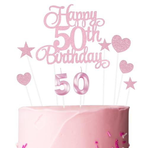 Ainiv Geburtstagskerzen Zahlen 50, Tortendeko zum 50. Geburtstag, 50. Geburtstag Kuchendeko für Frauen und Männer, Rosa Stern-Herz-Tortenaufsatz für Party, Cupcakes, Desserts und Gebäck Ainiv Geburtstagskerzen Zahlen 50, Tortendeko zum 50. Geburtstag, 50. Geburtstag Kuchendeko für Frauen und Männer, Rosa Stern-Herz-Tortenaufsatz für Party, Cupcakes, Desserts und Gebäck von Ainiv