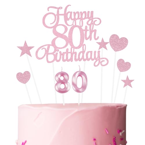 Ainiv Geburtstagskerzen Zahlen 80, Tortendeko zum 80. Geburtstag, 80. Geburtstag Kuchendeko für Frauen und Männer, Rosa Stern-Herz-Tortenaufsatz für Party, Cupcakes, Desserts und Gebäck Ainiv Geburtstagskerzen Zahlen 80, Tortendeko zum 80. Geburtstag, 80. Geburtstag Kuchendeko für Frauen und Männer, Rosa Stern-Herz-Tortenaufsatz für Party, Cupcakes, Desserts und Gebäck von Ainiv