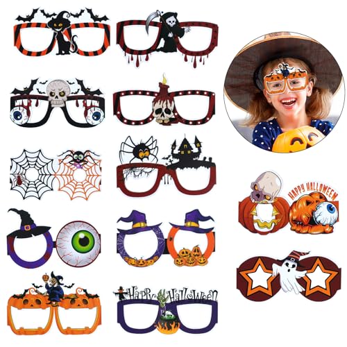 Ainiv Halloween-Brille, 12 Stück Partybrillen Set, Kreative Halloween-Papier Brillen Party Gläser Cartoon Nette Sortierte Kinder Partybrillen Lustige Brille für Partydekoration von Ainiv