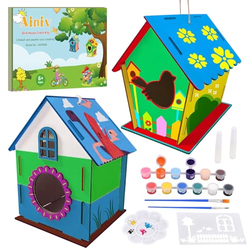 Ainiv Vogelhaus Bausatz Kinder, 2 Stück Outdoor Vogelhaus aus Holz, DIY Vogelfütterer Spielzeug Geschenke für Jungen Mädchen,Bird House Construction Kit,Holz Vogelhaus Puzzle Machen Set von Ainiv