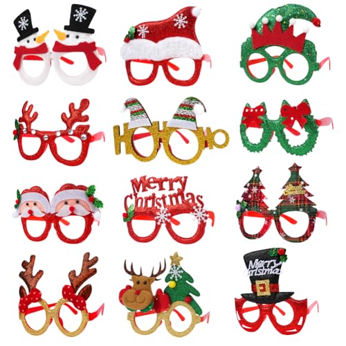 Ainiv Weihnachtsbrillen, 12 Stück Partybrillen Set, Kreative Filz Weihnachten Brillen Party Gläser Cartoon Nette Sortierte Kinder Partybrillen Lustige Brille für Partydekoration von Ainiv