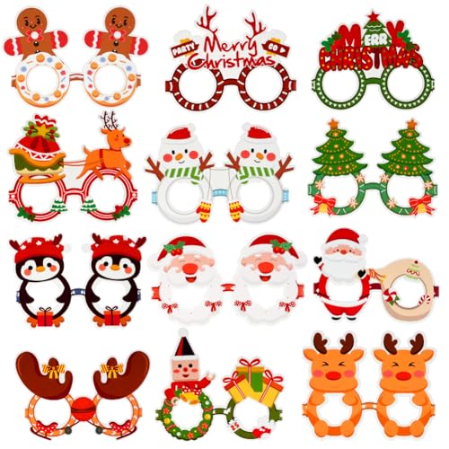 Ainiv Weihnachtsbrillen, 12 Stück Partybrillen Set, Kreative Papier Weihnachten Brillen Party Gläser Cartoon Nette Sortierte Kinder Partybrillen Lustige Brille für Partydekoration von Ainiv