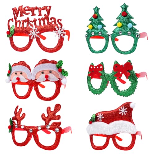 Ainiv Weihnachtsbrillen, 6 Stück Partybrillen Set, Kreative Filz Weihnachten Brillen Party Gläser Cartoon Nette Sortierte Kinder Partybrillen Lustige Brille für Partydekoration von Ainiv