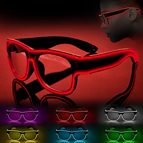 Ainiv LED Leuchtbrille, Aufladbar Led Brille, Kabellos Party Brille, Leuchten Sie Neon Rave Brille Glow, Flashing Sonnenbrille Kostüme für Karneval Halloween Weihnachten Geburtstag Neujahrsparty (Rot) von Ainiv