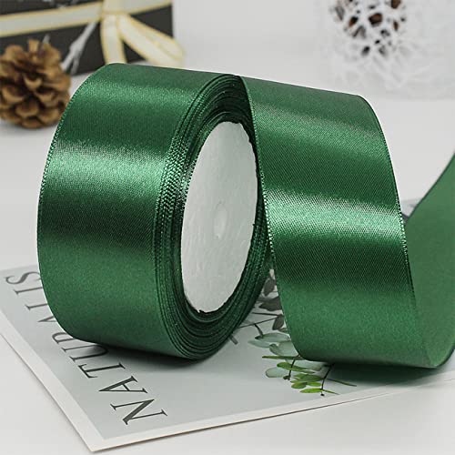 Ainmto 22m X 38mm Grün Satinband,2 Rollen Dunkelgrün Schleifenband,Dekoration Bänder,Geschenkband Breit,Stoffband für Hochzeit von Ainmto