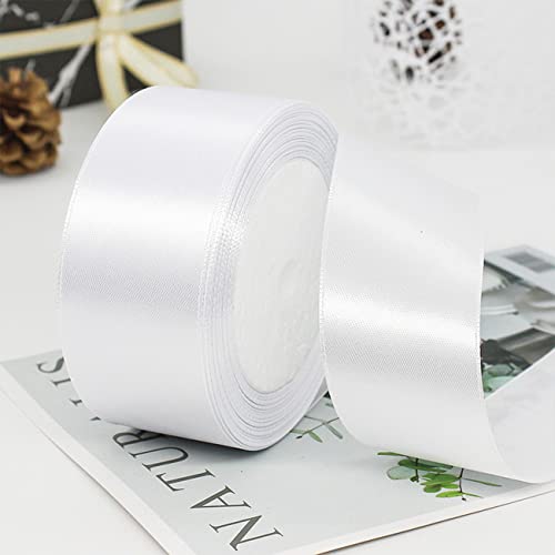 Ainmto 22m X 38mm Weiße Satinband,2 Rollen Weiß Schleifenband,Dekoration Bänder,Geschenkband Breit,Stoffband für Hochzeit von Ainmto