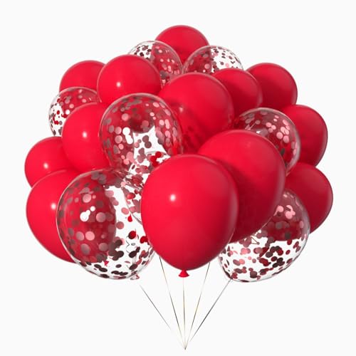 Ainmto 50 Stück 12 Zoll Luftballons Rote Helium und Ballons Konfetti Rot für Geburtstag, Hochzeiten von Ainmto