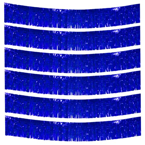 6-Pakete Folie Fringe Girland Metallic Folie Tinsel Fringe Girland Wand Hängende Fringe Banner für Parade Floats, Hochzeit, Weihnachten, Geburtstagsparty Halloween Deko (Blau) von Ainmto