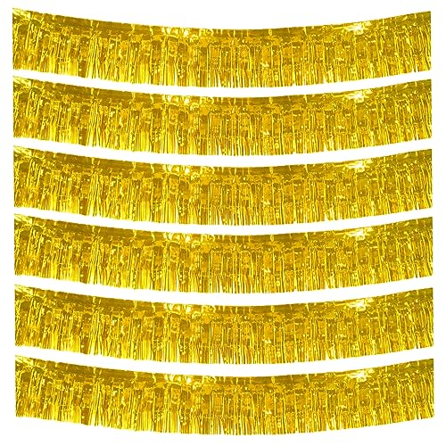 6-Pakete Folie Fringe Girland Metallic Folie Tinsel Fringe Girland Wand Hängende Fringe Banner für Parade Floats, Hochzeit, Weihnachten, Geburtstagsparty Halloween Deko (Gold) von Ainmto