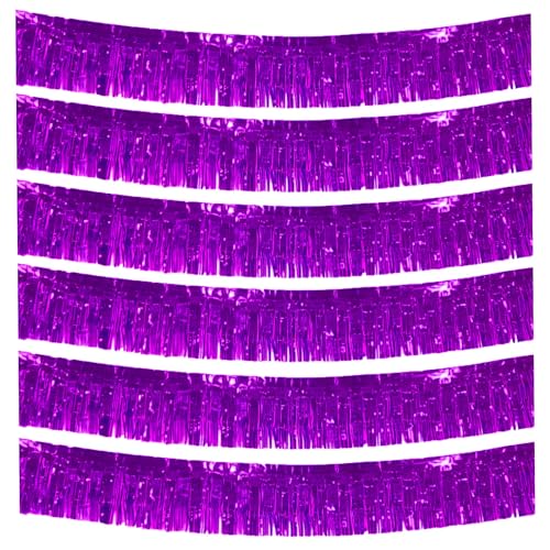 6-Pakete Folie Fringe Girland Metallic Folie Tinsel Fringe Girland Wand Hängende Fringe Banner für Parade Floats, Hochzeit, Weihnachten, Geburtstagsparty Halloween Deko (Lila) von Ainmto