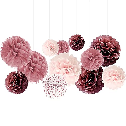 Ainmto 12 Stück Rose Seidenpapier Pompons Dekoration für Geburtstag, Hochzeit von Ainmto