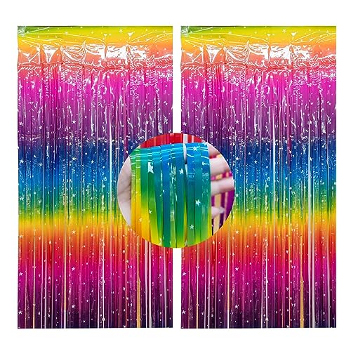 Ainmto 2 Stück Lametta Vorhänge Regenbogen,Folienvorhänge Bunt,Folie Tinsel Vorhänge Hintergrund Dekoration für Karneval Party(1x2m) von Ainmto