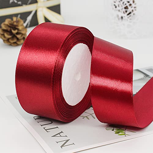 Ainmto 22m X 38mm Dunkelrot Satinband,2 Rollen Weinrot Bordeaux Schleifenband,Dekoration Bänder,Geschenkband Breit,Stoffband für Hochzeit von Ainmto