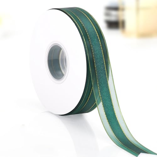 Ainmto Geschenkband Grün 25mm X 45m,Dunkelgrün Doppelseitige Satinband Schleifenband,Satin Bänder mit Drahtkante zum Basteln Geschenke Verpackung(1 Rollen) von Ainmto