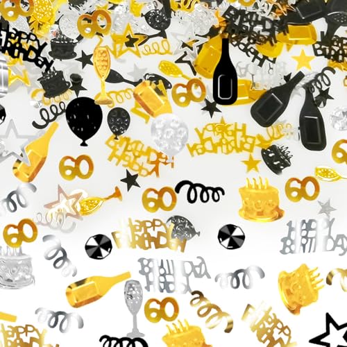 Konfetti 60 Geburtstag Deko,Streusel Happy Birthday Konfetti -(60g/3000Stück),Tischdeko für 60.Geburtstag Party(Schwarz Gold Silber) von Ainmto