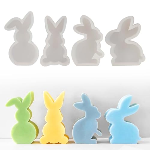 4 Stück Silikonformen Gießformen Ostern Hase, Kaninchen Silikonform Ostern Hase Silikonformen Osterhase zum Gießen Silikonform Giessformen für DIY Deko Gips Sojawachs Kerzen Ostergeschenke Handwerk von Ainvliya