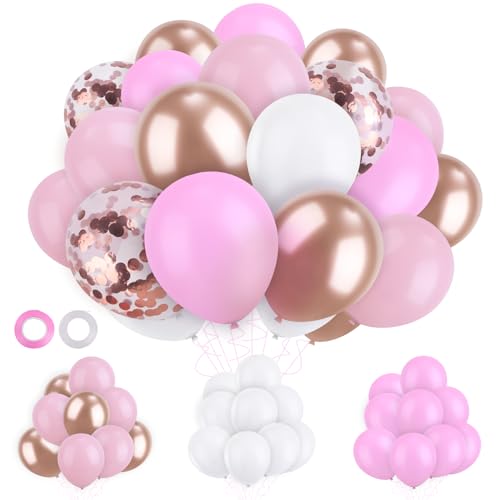 Ainvliya 60Pcs Luftballons Rosa Geburtstag Deko - Happy Birthday Ballons mit Konfetti Latex Ballons, Bunt Luftballon Girlande Set für Hochzeit Party Dekorationen Geburtstagsdeko Baby Shower Deko von Ainvliya