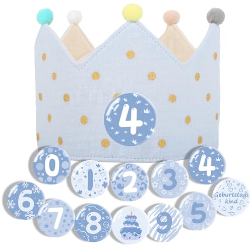 Ainvliya blue Happy Birthday Girlande Crown - Geburtstagskrone Musselin, Haarschmuck Kinder, Krone Geburtstag von Ainvliya