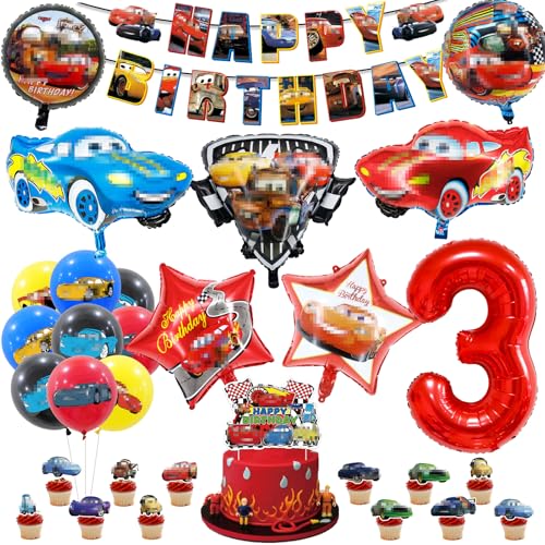 Auto-Geburtstagsdekorationen, 42 Stück Auto-Themenparty-Dekorationen für Kinder, Partyzubehör zum 3. Geburtstag, mit Happy Birthday-Banner, Latex-Luftballons, Rennwagen, Kuchendekoration, Auto-Geburtstagsdekorationen, 42 Stück Auto-Themenparty-Dekorationen für Kinder, Partyzubehör zum 3. Geburtstag, mit Happy Birthday-Banner, Latex-Luftballons, Rennwagen, Kuchendekoration, von Ainvliya