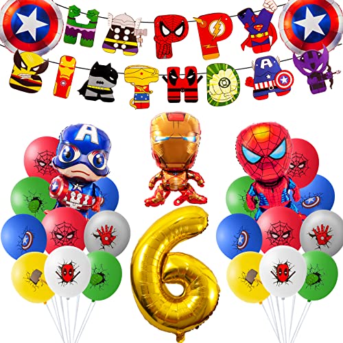Avenge-r Geburtstagsdekorationen, 25 Stück Helden-Geburtstagsballons mit Banner, 6. Party-Dekorationen für Jungen, Happy Birthday-Ballonbanner von Ainvliya