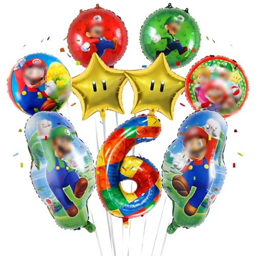 Geburtstagsdeko 6 Jahre Super Luftballons Jungen Mädchen- Kindergeburtstag Deko Bros Folienballon Happy Birthday Geburtstag Balloon Partyzubehör für Kinder Theme Party Geburtstag Supplies ballon von Ainvliya