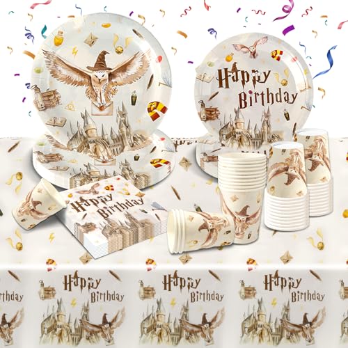 Geburtstagsdeko Partygeschirr Set- 51Pcs Geburtstag Geschirr Tableware Kindergeburtstag Teller Kit Partyzubehör Supplies mit Servietten Tischdecke Pappbecher Pappteller Kinder Party Deko für 10 Gäste von Ainvliya