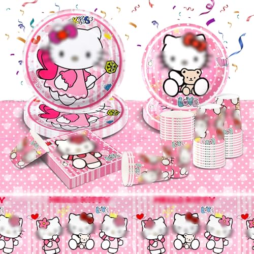 Geburtstagsdeko Partygeschirr Set- 51Pcs Geburtstag Geschirr Tableware Kindergeburtstag Teller Kit Partyzubehör Supplies mit Servietten Tischdecke Pappbecher Pappteller Kinder Party Deko für 10 Gäste von Ainvliya