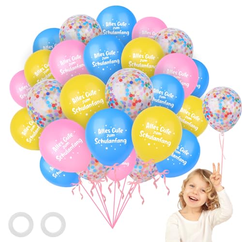 28 Stück Einschulung Luftballons Bunt Schulstart Deko, Schuleinführung Schulstart Party Dekoration mit Konfetti Luftballons, Schulkind Farbmix Latex Bunt Ballons für Schulanfang Jungen Mädchen von Ainvliya