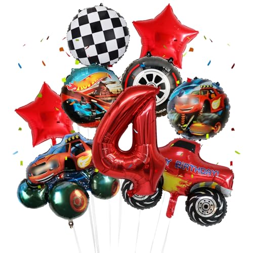 Auto Geburtstagsdeko 4 Jahre Wheels Luftballons Jungen- Kindergeburtstag Deko Car Folienballon Happy Birthday Geburtstag Balloon Partyzubehör für Kinder Racing Theme Party Geburtstag Supplies ballon von Ainvliya