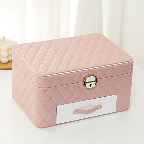 Aioneer 3-lagige große Schmuckschatulle mit hoher Kapazität Schmuckschatulle Aufbewahrungs-Organizer Reise-Beauty-Boxen aus Leder für Frauen(Pink As The Picture Shows) von Aioneer