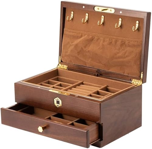 Aioneer Schmucketui Schmuckschatulle Schmuck-Organizer Fingerabdruckschloss hölzerne Schmuck-Organizer-Box große Kapazität Schmuck-Aufbewahrungsbox für Ohrringe Ringe Hal von Aioneer