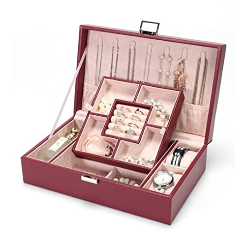 Aioneer Schmucketui Schmuckschatulle Schmuck-Organizer Schmuckschatulle aus PU-Leder Schmuckaufbewahrungsbox für Halsketten Ringe Ohrringe exquisiter Schmuck-Organizer mit(Rojo 29.5 * 19.8 * 9cm) von Aioneer