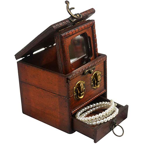 Aioneer Schmuckkästchen Holz Retro-Schmucktruhe mit Spiegel tragbarer Reise-Schmuck-Organizer für Frauen und Mädchen Schmuckschatulle für Frauen von Aioneer