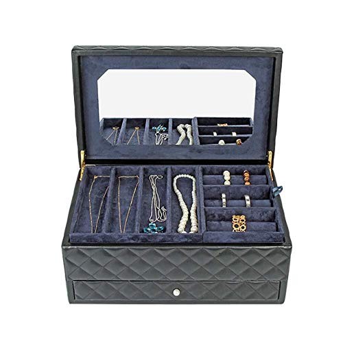 Aioneer Schmuckkästchen Schmuck-Organizer aus Leder mit Schubladen tragbare Schmucktruhe für Ringe Ohrringe und Halsketten Schwarze Schmuckschatulle für Damen von Aioneer