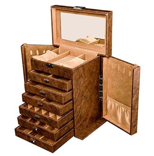 Aioneer Schmuckkästchen Schmuckschatulle Schmuck-Organizer 7-lagige Schmuckschatulle mit Spiegel Schmuck-Organizer-Box Riesige Schmuckvitrine aus PU-Leder Geschenk für Frauen Sch von Aioneer