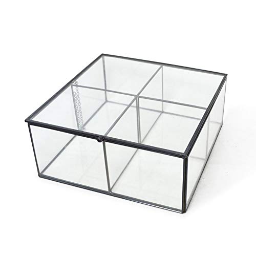 Aioneer Schmuckkästchen zum Öffnen und Schließen Schmucktruhe aus Glas Vier Gitter groß transparent mit schwarzem Rand Schmuck-Organizer Schmuckschatulle für Damen von Aioneer