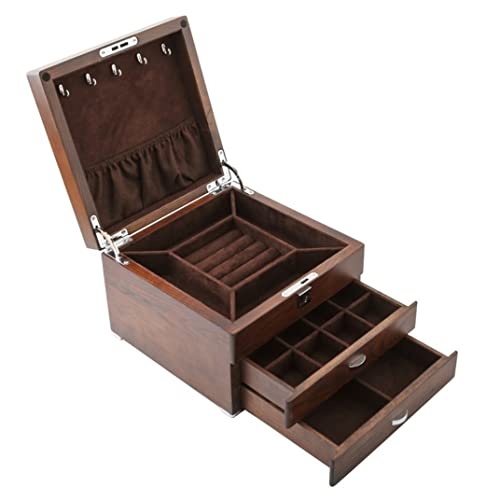 Aioneer Schmuckschatulle Schmuck-Organizer Massivholz 3-lagige Schmuckschatulle mit 2 Schubladen Schmuck-Organizer-Box für Ohrringe und Armreifen(B 22 * 22 * 15.5cm) von Aioneer