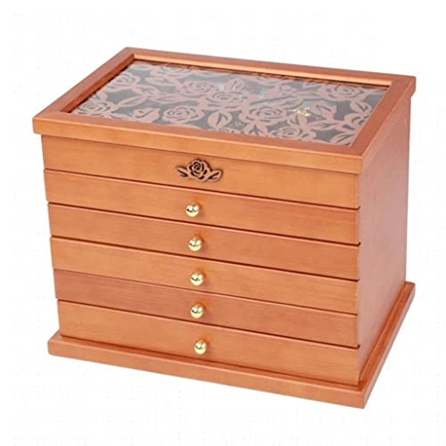 Aioneer Schmuckschatulle Schmuckschatulle Schmucketui Organizer Schmuckaufbewahrung 6 Ebenen massiver Schmuck-Organizer aus Holz mit 5 Schubladen großer Aufbewahrungsbehäl(B 30.5 * 19 * 24.5cm) von Aioneer