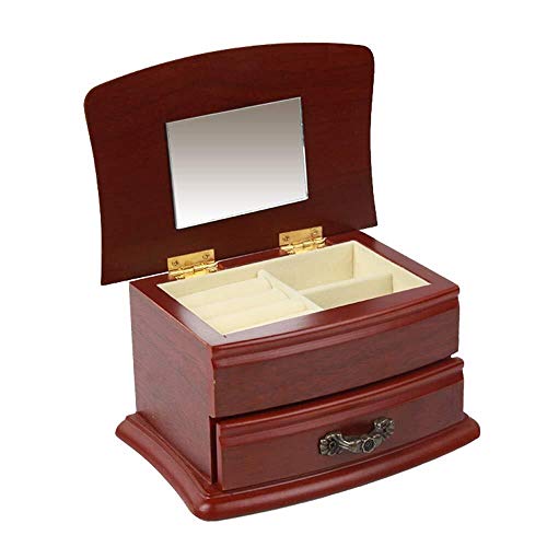 Aioneer Schmuckschatulle aus Holz mit Spiegel Schmucktruhe Retro doppelschichtiger Schmuck-Organizer für Hochzeit Verlobung Geschenk Schmuckschatulle für Frauen von Aioneer