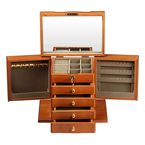 Aioneer Schmuckschatullen aus Holz Schmuck-Organizer mit großer Kapazität Retro mit Spiegel und Schloss vielseitige Aufbewahrungsbox für Schmuck Schmuckschatulle für Frauen von Aioneer