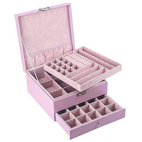 Aioneer Schmucktruhe große Schmuckschatulle aus Leder 3-lagig Schmuck-Organizer mit großem Fassungsvermögen für Mädchen rosa Schmuckschatulle für Frauen von Aioneer